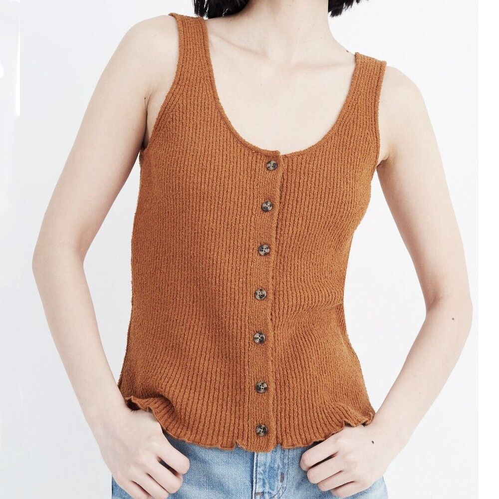 Madewell Rust Brown Knit Button-Front Tank Top
